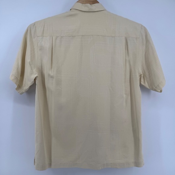 Tommy Bahama Button Down Mens L Beige 100% Silk Geometric Jacquard Short Sleeve - Picture 3 of 8